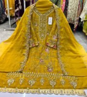 Maria.B Inspired Unstitched Chiffon Suit with Heavy Embroidery & Handwork Dupatta Set - Image 2
