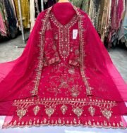 Maria.B Inspired Unstitched Chiffon Suit with Heavy Embroidery & Handwork Dupatta Set - Image 6