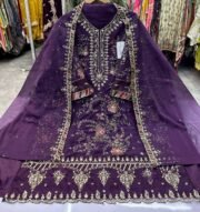 Maria.B Inspired Unstitched Chiffon Suit with Heavy Embroidery & Handwork Dupatta Set - Image 4