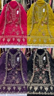 Maria.B Inspired Unstitched Chiffon Suit with Heavy Embroidery & Handwork Dupatta Set - Image 3