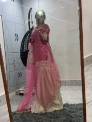 Contrast Garara / Palazzo Suit Set in Crunchy Silk with Heavy Embroidery & Butterfly Net Dupatta - Image 10