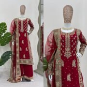 Heavy Faux Georgette Pakistani Style Suit Set with Thread, Sequence & Pearl Work – Front & Back Work - Image 10
