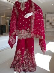Pure GMY Silk Heavy Embroidered Suit Set with Palazzo & Cutwork Dupatta – Ready to Wear - Image 4