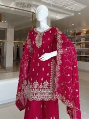 Pure GMY Silk Heavy Embroidered Suit Set with Palazzo & Cutwork Dupatta – Ready to Wear - Image 3