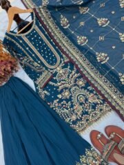 Laiba Khan Blue Designer Outfit in Heavy Faux Georgette with 5mm Sequence, Rivet Moti Work & Crush Palazzo - Image 7