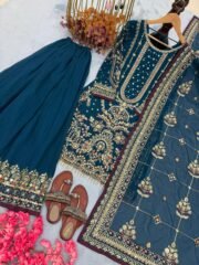 Laiba Khan Blue Designer Outfit in Heavy Faux Georgette with 5mm Sequence, Rivet Moti Work & Crush Palazzo - Image 4