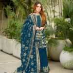 Laiba Khan Blue Designer Outfit in Heavy Faux Georgette with 5mm Sequence, Rivet Moti Work & Crush Palazzo