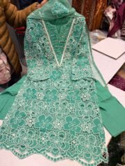 Original Chiffli Chikan Pakistani Suit with Farshi Shalwar & Organza Dupatta – Ready to Wear - Image 3