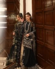 Heavy Faux Georgette Embroidered Suit Set with Khajuri Crush Palazzo & Lace Dupatta – New Colours (Free Shipping) - Image 4