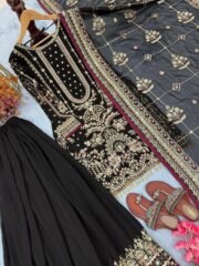 Heavy Faux Georgette Embroidered Suit Set with Khajuri Crush Palazzo & Lace Dupatta – New Colours (Free Shipping) - Image 5