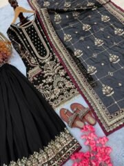 Heavy Faux Georgette Embroidered Suit Set with Khajuri Crush Palazzo & Lace Dupatta – New Colours (Free Shipping) - Image 3
