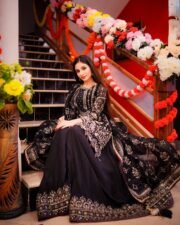 Heavy Faux Georgette Embroidered Suit Set with Khajuri Crush Palazzo & Lace Dupatta – New Colours (Free Shipping) - Image 2