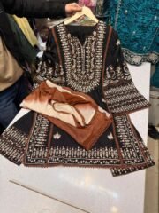 Rayon Self-Embroidered Suit Set with Chiffon Dupatta & 4-Side Lace Border – Ready to Wear