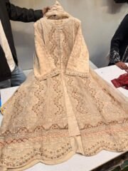 Agha Noor Designer Gown Suit with Heavy Self Embroidery, Border Embroidered Dupatta & Trouser – Premium Collection