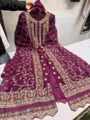 Agha Noor Designer Gown Suit with Heavy Self Embroidery, Border Embroidered Dupatta & Trouser – Premium Collection - Image 5