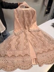 Agha Noor Designer Gown Suit with Heavy Self Embroidery, Border Embroidered Dupatta & Trouser – Premium Collection - Image 4