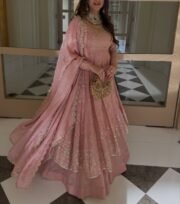 Heavy Chinon Silk Gown Lehenga Set with Embroidered Dupatta – Ready to Wear - Image 4