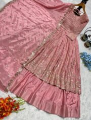 Heavy Chinon Silk Gown Lehenga Set with Embroidered Dupatta – Ready to Wear - Image 3