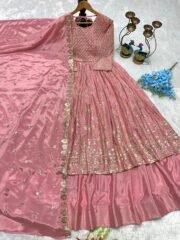 Heavy Chinon Silk Gown Lehenga Set with Embroidered Dupatta – Ready to Wear - Image 2