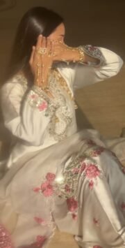 Heavy Japan Satin Farshi Salwar Suit Set with Embroidery & Organza Silk Dupatta – Ready to Wear (Free Shipping)