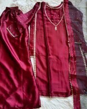 New Article Japan Satin Embroidered Suit Set with Butterfly Net Dupatta – Ready to Wear - Image 3