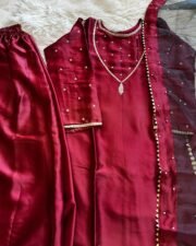 New Article Japan Satin Embroidered Suit Set with Butterfly Net Dupatta – Ready to Wear - Image 7