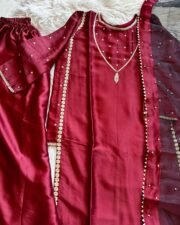 New Article Japan Satin Embroidered Suit Set with Butterfly Net Dupatta – Ready to Wear - Image 5