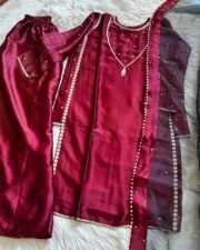 New Article Japan Satin Embroidered Suit Set with Butterfly Net Dupatta – Ready to Wear - Image 4