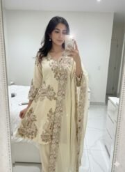 Fendy Fabric Embroidered Suit Set with Palazzo & Dupatta – Ready to Wear