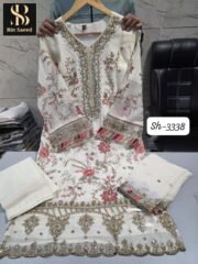 BIN SAEED Chiffons 3338 Readymade Suit with Handwork & Embroidery – XL & XXL (4 Colours)