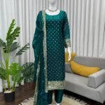 Heavy Fendy Silk Long Suit Set with Thread & Sequence Work – Ready to Wear (Free Shipping)
