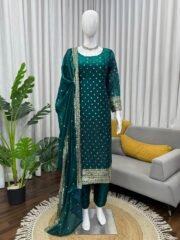 Heavy Fendy Silk Long Suit Set with Thread & Sequence Work – Ready to Wear (Free Shipping)