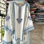 Eid Elegance Rayon Embroidered Suit Set with Bell Sleeves & Chiffon Dupatta – Ready to Wear