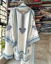 Eid Elegance Rayon Embroidered Suit Set with Bell Sleeves & Chiffon Dupatta – Ready to Wear