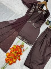 Eid Elegance Rayon Embroidered Suit Set with Bell Sleeves & Chiffon Dupatta – Ready to Wear - Image 7