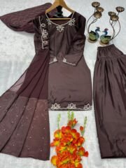 Eid Elegance Rayon Embroidered Suit Set with Bell Sleeves & Chiffon Dupatta – Ready to Wear - Image 8