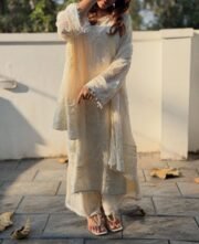 Heavy Faux Georgette Long Suit Set with Embroidery & Moti Latkan – Ready to Wear