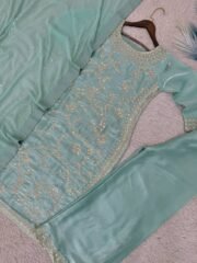 Pure GMY Silk Embroidered Suit Set with Palazzo & Georgette Dupatta – Ready to Wear (Free Shipping) - Image 5