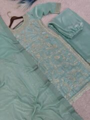 Pure GMY Silk Embroidered Suit Set with Palazzo & Georgette Dupatta – Ready to Wear (Free Shipping) - Image 3