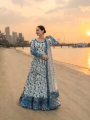 Heavy Embroidered Gown Set in Faux Georgette & Organza Silk with 3m Flair & Cutwork Dupatta – Ready to Wear - Image 4