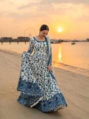 Heavy Embroidered Gown Set in Faux Georgette & Organza Silk with 3m Flair & Cutwork Dupatta – Ready to Wear - Image 3