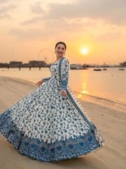 Heavy Embroidered Gown Set in Faux Georgette & Organza Silk with 3m Flair & Cutwork Dupatta – Ready to Wear