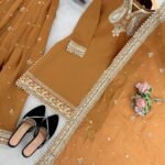 Mul Chanderi Embroidered Suit Set with Palazzo & Dupatta – Premium Elegance Collection