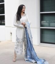 Pure Roman Glass Embroidered Suit Set with Palazzo & Organza Silk Cutwork Dupatta – Ready to Wear - Image 3