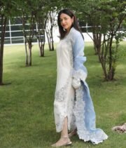 Pure Roman Glass Embroidered Suit Set with Palazzo & Organza Silk Cutwork Dupatta – Ready to Wear - Image 2