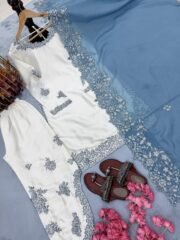 Pure Roman Glass Embroidered Suit Set with Palazzo & Organza Silk Cutwork Dupatta – Ready to Wear - Image 5