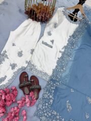 Pure Roman Glass Embroidered Suit Set with Palazzo & Organza Silk Cutwork Dupatta – Ready to Wear - Image 6