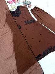 Designer Satin Mul Chandheri Kaftan Set with Embroidered Palazzo & Dupatta - Image 2