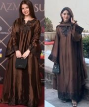 Designer Satin Mul Chandheri Kaftan Set with Embroidered Palazzo & Dupatta - Image 3