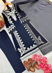 Premium Satin Rayon Long Kaftan Set with Embroidered Dupatta - Image 2